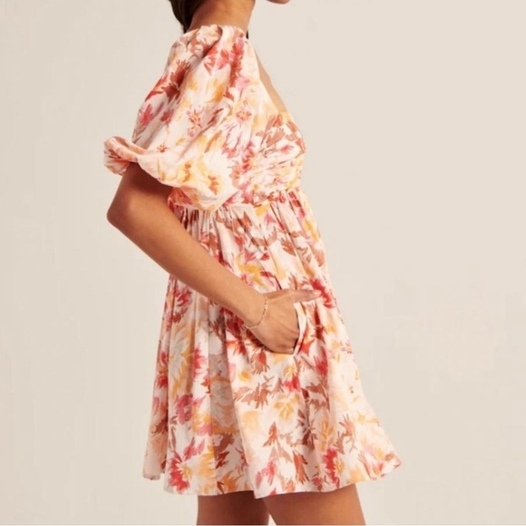 Abercrombie & Fitch Poplin Puff Sleeve Mini Dress - Size XL - Pink - Picture 3 of 13